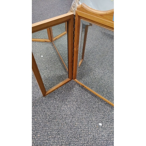 201 - Pine dressing table folding mirror 53cm x 95cm when open. A/F