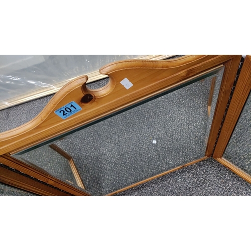 201 - Pine dressing table folding mirror 53cm x 95cm when open. A/F