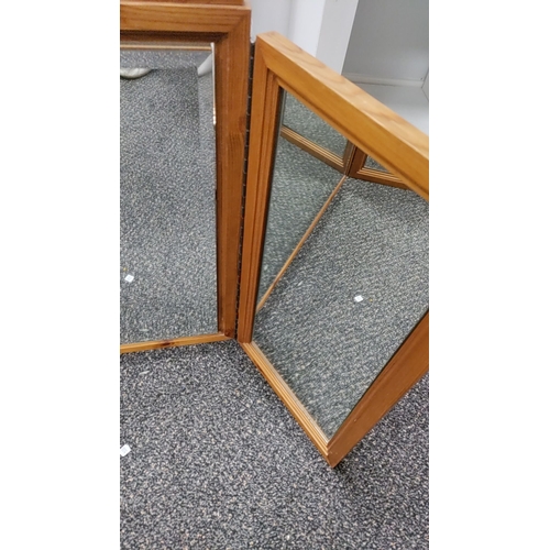 201 - Pine dressing table folding mirror 53cm x 95cm when open. A/F