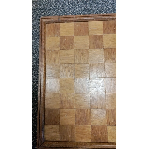 202 - Wooden Vintage chess board 43cm x 43cm with chess pieces all complete