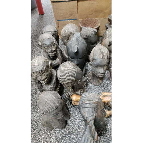 204 - Job lot of African heads and animals inc Elephant and Crocodiles