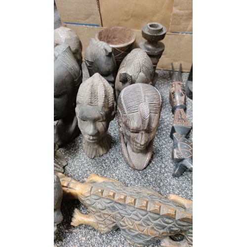 204 - Job lot of African heads and animals inc Elephant and Crocodiles