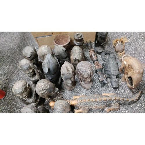 204 - Job lot of African heads and animals inc Elephant and Crocodiles