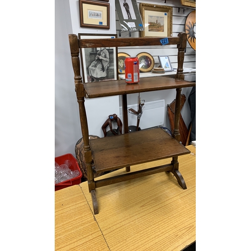 221 - Antique oak folding articulated square cake stand