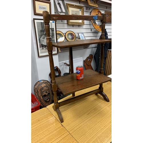 221 - Antique oak folding articulated square cake stand