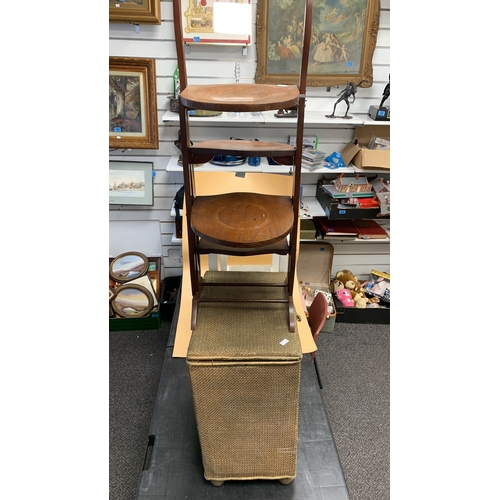 241 - Joblot including vintage Cake stand, umbrella stand and Lloyd loom style laundry basket