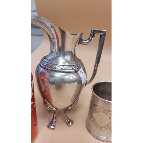 253 - WMF German silver plated jug and engraved tankard