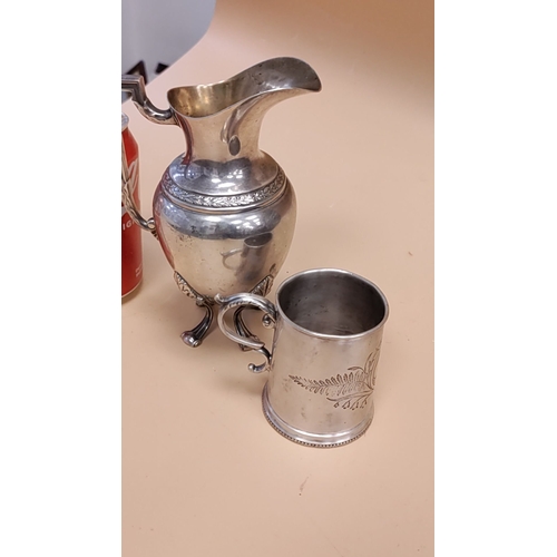 253 - WMF German silver plated jug and engraved tankard