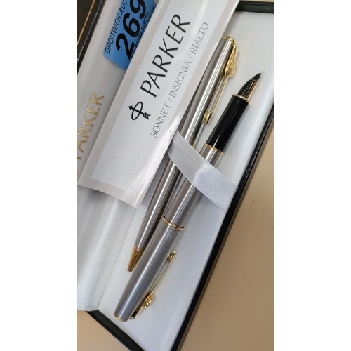 269 - Boxed Parker Sonnet Insignia Rialto pen set with paperwork