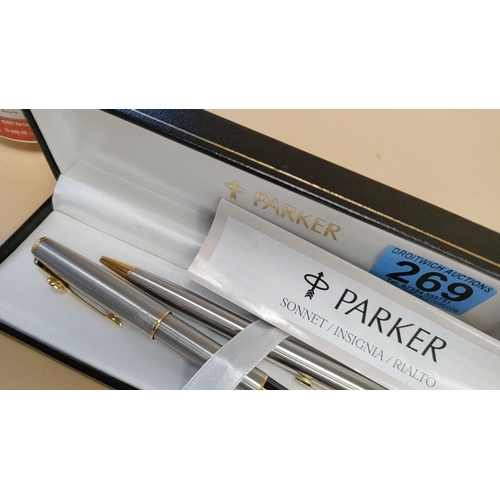 269 - Boxed Parker Sonnet Insignia Rialto pen set with paperwork