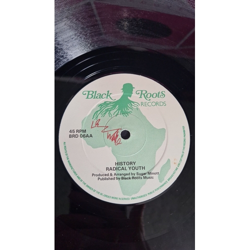 340 - Vinyl record featuring "History" by Radical Youth, produced by Sugar Minott, under Black R... 