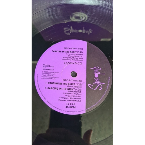 361 - Vinyl 12-inch record 'Dancing in the night' by Lanier & co, featuring a distinctive purple sleeve an... 