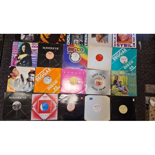 374 - Joblot of vintage 12-inch vinyl records featuring various genres, including reggae and soul. Notable... 