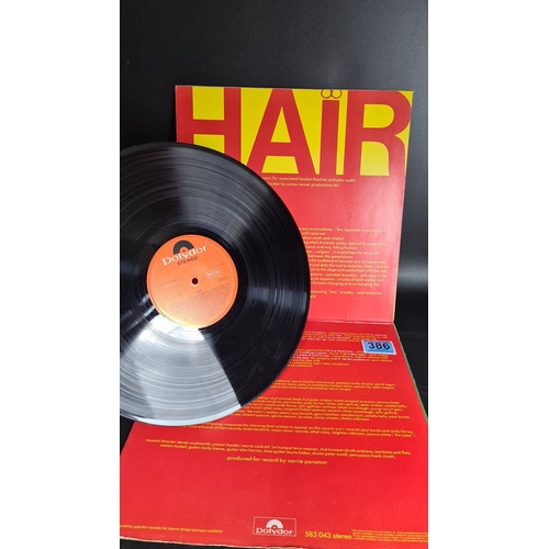 386 - 1968 Polydor stereo vinyl record of the musical "Hair." Made in England, featuring vibrant... 