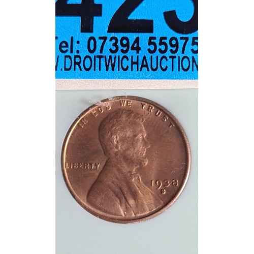 423 - 1938-S (San Francisco) Lincoln Wheat Cent Slabbed MS-64 Red