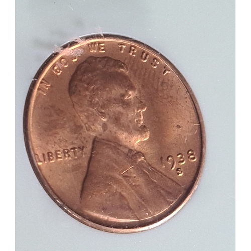 423 - 1938-S (San Francisco) Lincoln Wheat Cent Slabbed MS-64 Red