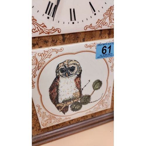 61 - Vintage midcentury MCM tiled owl wall clock