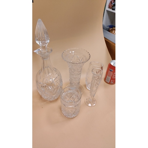 74 - Job lot of crystal glass inc vases, glasses, decanter and more