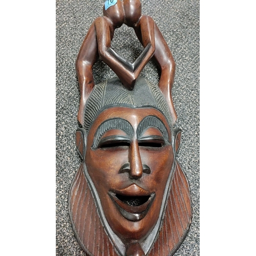 76 - Large hand carved heavy solid African tribal wall mask