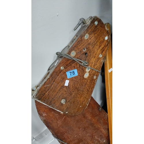 78 - Large vintage wooden boat rudder