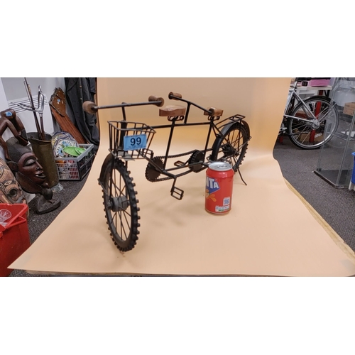 99 - Model tandem bicycle, with chains and wooden saddles