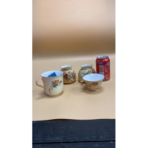 155 - Two Hadley's Royal Worcester Porcelain Floral Hand Painted Vases, mug and tea cup included