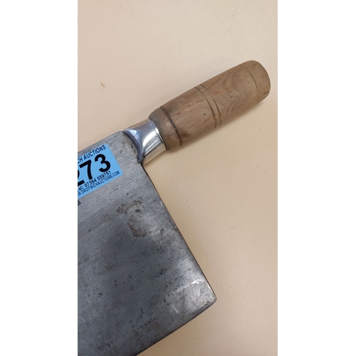 273 - Large Chinese inscribed cleaver with wooden handle