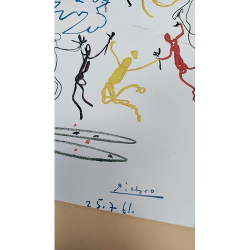 287 - 24cm x 24cm Lithograph of a Picasso 'The dance of youth' abstract picture on card dated 25/7/61