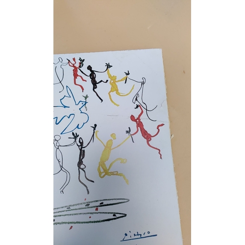 287 - 24cm x 24cm Lithograph of a Picasso 'The dance of youth' abstract picture on card dated 25/7/61