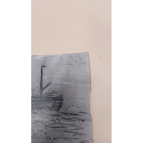 290 - Early original pencil sketch signed L S Lowry 1951 26cm x 27cm