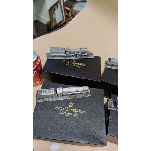 292 - 4 x boxed pewter Royal Hampshire Art foundry Miniature trains