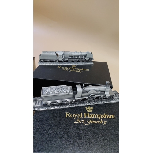 292 - 4 x boxed pewter Royal Hampshire Art foundry Miniature trains