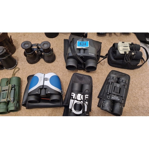 434 - Collection of 12 pairs of binoculars to include Re Vue 20 x 50, Sunagor 20 x 100 x 50, Jessops 8 x 2... 