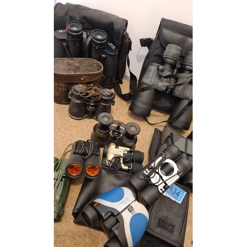 434 - Collection of 12 pairs of binoculars to include Re Vue 20 x 50, Sunagor 20 x 100 x 50, Jessops 8 x 2... 