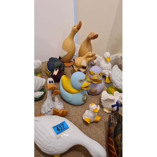 437 - Large collection of over 40 ornamental ducks and other birds. Ceramic, resin and rubber.