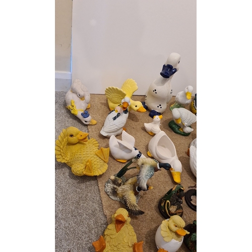 437 - Large collection of over 40 ornamental ducks and other birds. Ceramic, resin and rubber.