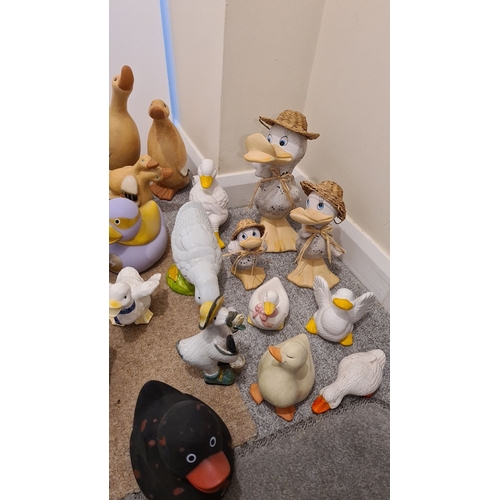 437 - Large collection of over 40 ornamental ducks and other birds. Ceramic, resin and rubber.