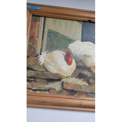 441 - Original oil on canvas "Hens" By Bryan Burke. Evershot, Dorset.