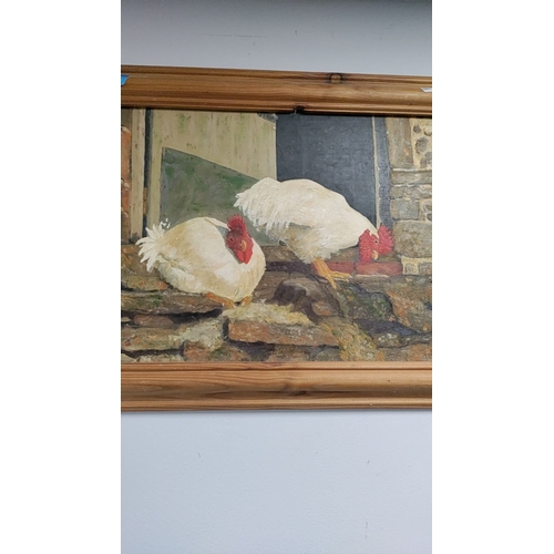 441 - Original oil on canvas "Hens" By Bryan Burke. Evershot, Dorset.