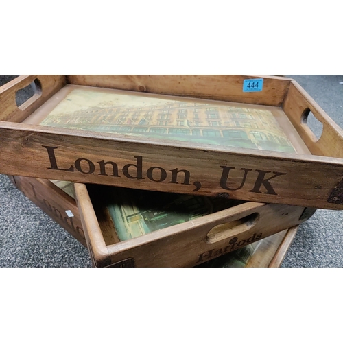 444 - Set of 3 wooden Harrods trays