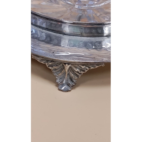 463 - Victorian silver plated and lead crystal biscuit barrel