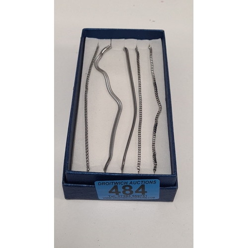 484 - 4 white metal chains boxed as new, 3 x 44cm and 1 x 36cm