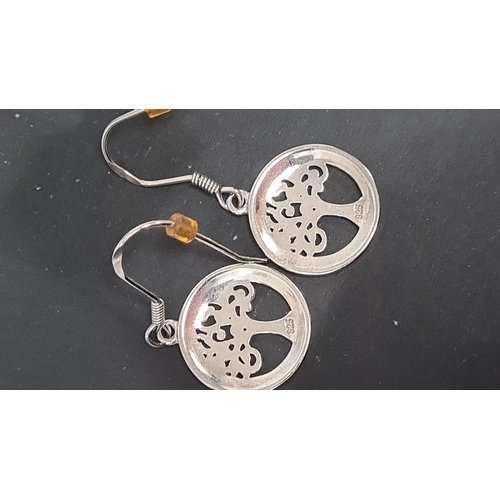 491 - Pair of 925 silver Tree of life earrings with Fire Opal settings