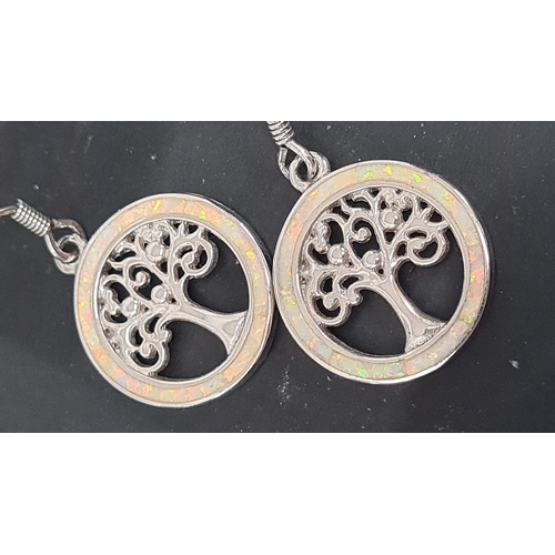 491 - Pair of 925 silver Tree of life earrings with Fire Opal settings