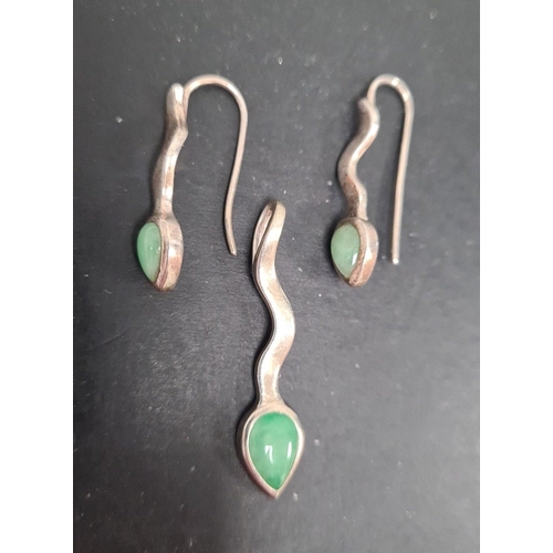 501 - Silver 925 pendant and earrings with light green setting