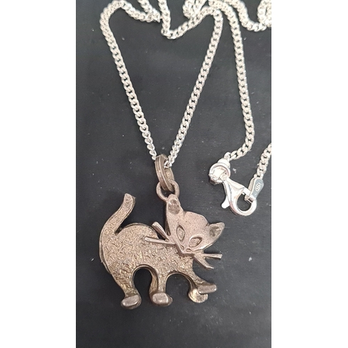 521 - 925 silver 60cm necklace with cat pendant