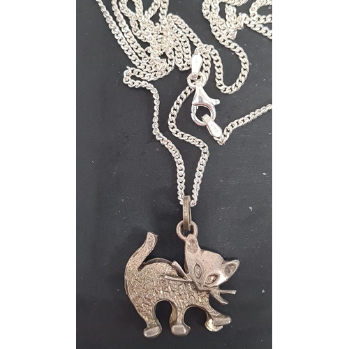 521 - 925 silver 60cm necklace with cat pendant