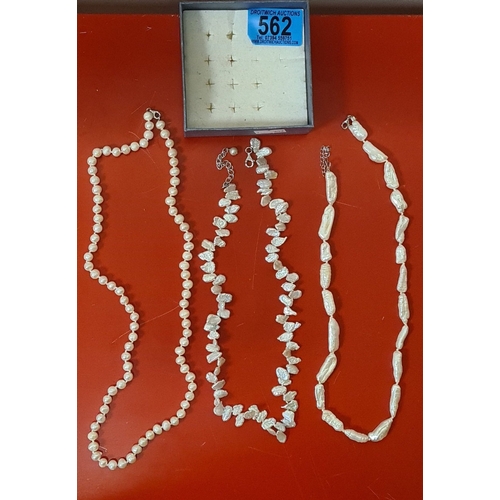 562 - 3x Freshwater Pearl Necklaces. 2 x 48cm and 1 x 58cm