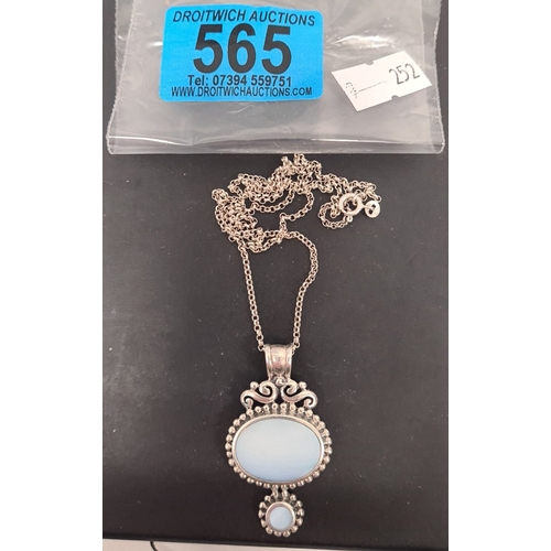 565 - 925 Silver necklace with light blue pearlescent stones. 48cm