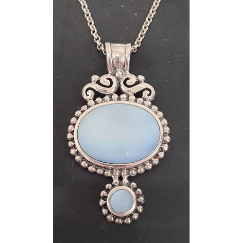 565 - 925 Silver necklace with light blue pearlescent stones. 48cm